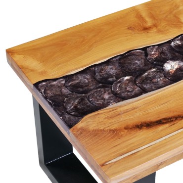 vidaXL Τραπεζάκι Σαλονιού 100x50x40cm Μασίφ Ξύλο Teak / Συνθ. Ρητίνη 1 τεμ.