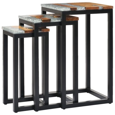 vidaXL Τραπεζάκια Ζιγκόν 3 τεμ. από Μασίφ Ξύλο Teak / Συνθετική Ρητίνη 39x39x70cm
