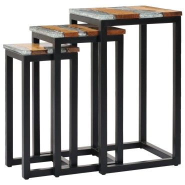 vidaXL Τραπεζάκια Ζιγκόν 3 τεμ. από Μασίφ Ξύλο Teak / Συνθετική Ρητίνη 39x39x70cm