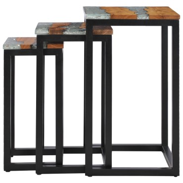 vidaXL Τραπεζάκια Ζιγκόν 3 τεμ. από Μασίφ Ξύλο Teak / Συνθετική Ρητίνη 39x39x70cm