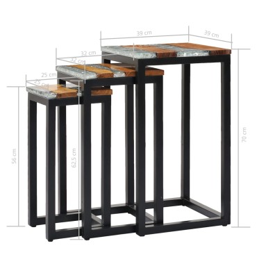 vidaXL Τραπεζάκια Ζιγκόν 3 τεμ. από Μασίφ Ξύλο Teak / Συνθετική Ρητίνη 39x39x70cm