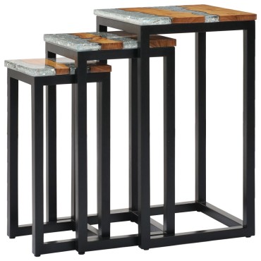 vidaXL Τραπεζάκια Ζιγκόν 3 τεμ. από Μασίφ Ξύλο Teak / Συνθετική Ρητίνη 39x39x70cm