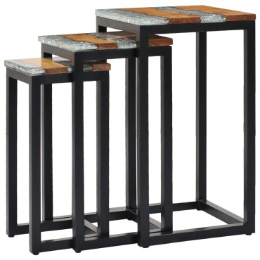 vidaXL Τραπεζάκια Ζιγκόν 3 τεμ. από Μασίφ Ξύλο Teak / Συνθετική Ρητίνη 39x39x70cm