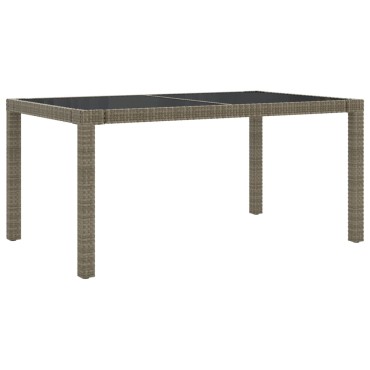 vidaXL Τραπέζι Κήπου Γκρι 150x90x75cm Συνθετικό Ρατάν/Ψημένο Γυαλί 1 τεμ.