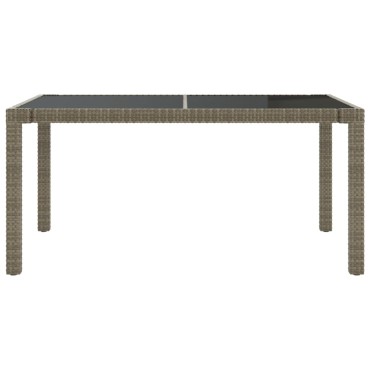 vidaXL Τραπέζι Κήπου Γκρι 150x90x75cm Συνθετικό Ρατάν/Ψημένο Γυαλί 1 τεμ.