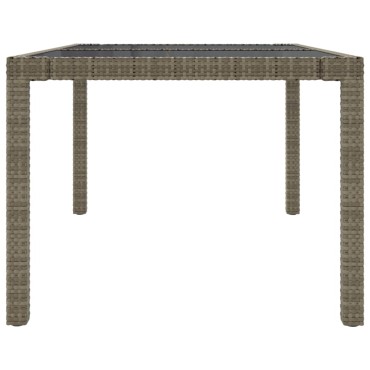 vidaXL Τραπέζι Κήπου Γκρι 150x90x75cm Συνθετικό Ρατάν/Ψημένο Γυαλί 1 τεμ.