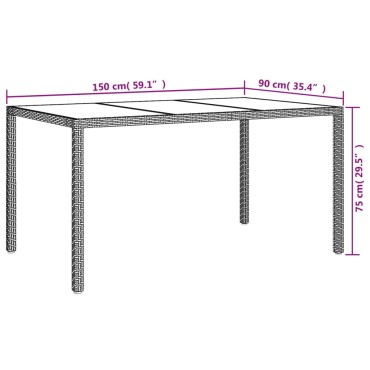 vidaXL Τραπέζι Κήπου Γκρι 150x90x75cm Συνθετικό Ρατάν/Ψημένο Γυαλί 1 τεμ.