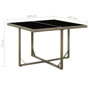 vidaXL Τραπέζι Κήπου Γκρι 109x107x74cm Συνθετικό Ρατάν & Γυαλί 1 τεμ.