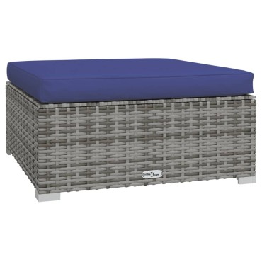 vidaXL Υποπόδιο Κήπου Γκρι 70x70x30cm Συνθετικό Ρατάν με Μαξιλάρι 1 τεμ. Γωνιακός