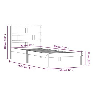 vidaXL Πλαίσιο Κρεβατιού Λευκό 90x200cm από Μασίφ Ξύλο Πεύκου 1 τεμ. - Μονό