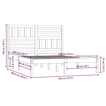 vidaXL Πλαίσιο Κρεβατιού Λευκό 140x200 εκ. από Μασίφ Ξύλο Πεύκου