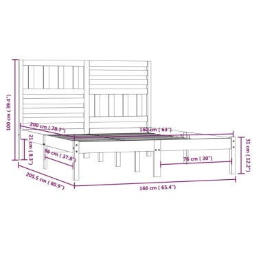vidaXL Πλαίσιο Κρεβατιού Λευκό 160 x 200 εκ. από Μασίφ Ξύλο Πεύκου