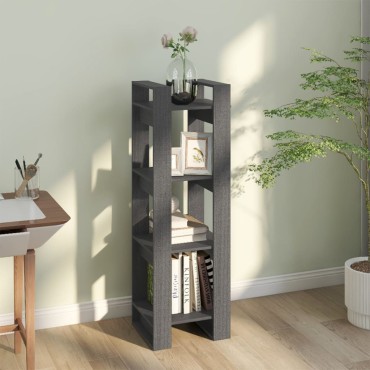 vidaXL Βιβλιοθήκη/Διαχωριστικό Χώρου Γκρι 41x35x125cm Μασίφ Πεύκο 1 τεμ.