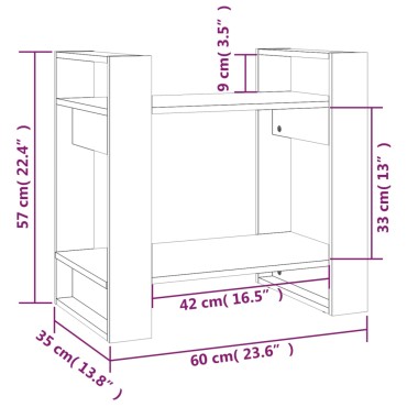 vidaXL Βιβλιοθήκη/Διαχωριστικό Χώρου Λευκό 60x35x57cm Μασίφ Πεύκο 1 τεμ.