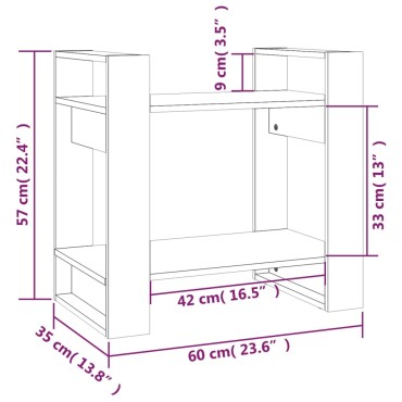 vidaXL Βιβλιοθήκη/Διαχωριστικό Χώρου Γκρι 60x35x57cm Μασίφ Πεύκο 1 τεμ.