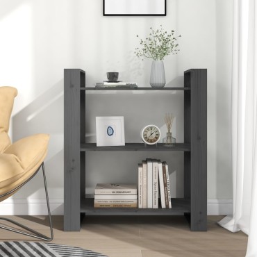 vidaXL Βιβλιοθήκη/Διαχωριστικό Χώρου Γκρι 80x35x91cm Μασίφ Πεύκο 1 τεμ.