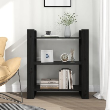 vidaXL Βιβλιοθήκη/Διαχωριστικό Χώρου Μαύρο 80x35x91cm Μασίφ Πεύκο 1 τεμ.