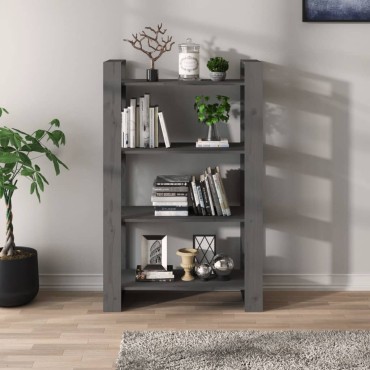 vidaXL Βιβλιοθήκη/Διαχωριστικό Χώρου Γκρι 80x35x125cm Μασίφ Πεύκο 1 τεμ.