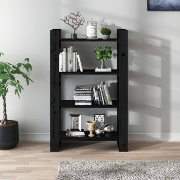 vidaXL Βιβλιοθήκη/Διαχωριστικό Χώρου Μαύρο 80x35x125cm Μασίφ Πεύκο 1 τεμ.