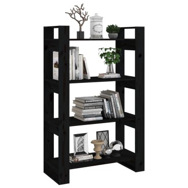 vidaXL Βιβλιοθήκη/Διαχωριστικό Χώρου Μαύρο 80x35x125cm Μασίφ Πεύκο 1 τεμ.