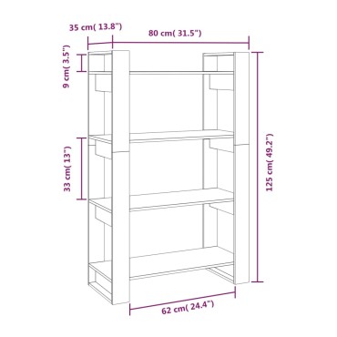 vidaXL Βιβλιοθήκη/Διαχωριστικό Χώρου Μαύρο 80x35x125cm Μασίφ Πεύκο 1 τεμ.
