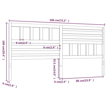 vidaXL Κεφαλάρι κρεβατιού Λευκό 186x4x100cm από Μασίφ Ξύλο Πεύκου 1 τεμ.