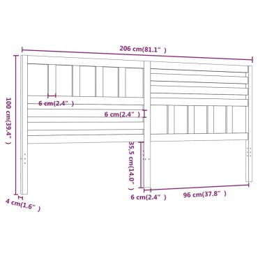 vidaXL Κεφαλάρι Κρεβατιού 206x4x100cm από Μασίφ Ξύλο Πεύκου 1 τεμ.