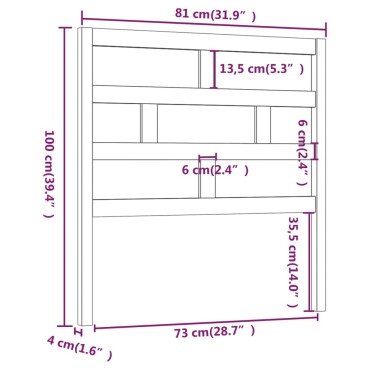 vidaXL Κεφαλάρι κρεβατιού Γκρι 81x4x100cm από Μασίφ Ξύλο Πεύκου 1 τεμ.