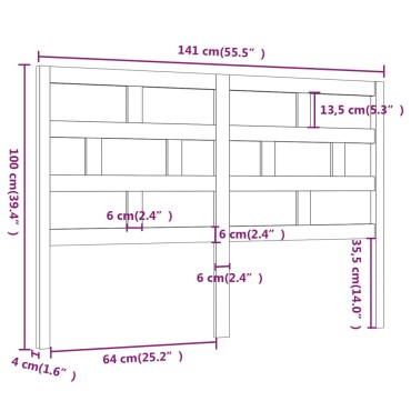 vidaXL Κεφαλάρι κρεβατιού Γκρι 141x4x100cm από Μασίφ Ξύλο Πεύκου 1 τεμ.