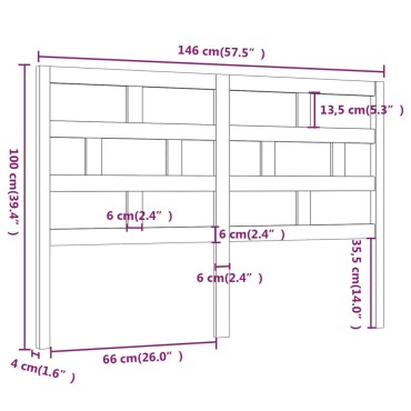 vidaXL Κεφαλάρι κρεβατιού Μαύρο 146x4x100cm από Μασίφ Ξύλο Πεύκου 1 τεμ.