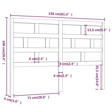 vidaXL Κεφαλάρι κρεβατιού Γκρι 156x4x100cm από Μασίφ Ξύλο Πεύκου 1 τεμ.