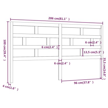 vidaXL Κεφαλάρι Κρεβατιού 206x4x100cm από Μασίφ Ξύλο Πεύκου 1 τεμ.