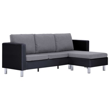 282204 vidaXL 3-Seater Sofa with Cushions Black Faux Leather