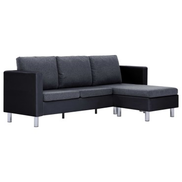 282205 vidaXL 3-Seater Sofa with Cushions Black Faux Leather
