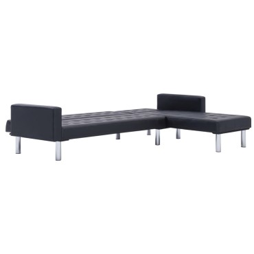 282229 vidaXL L-shaped Sofa Bed Black Faux Leather