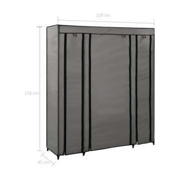 vidaXL Ντουλάπα με Ράφια / Σωλήνες Γκρι 150x45x176cm Υφασμάτινη 1 τεμ.