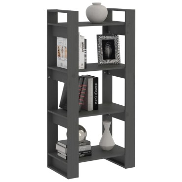 vidaXL Βιβλιοθήκη/Διαχωριστικό Χώρου Γκρι 60x35x125cm Μασίφ Ξύλο 1 τεμ.