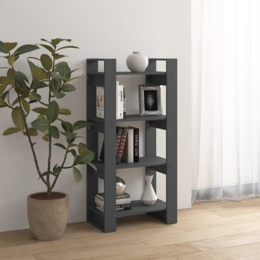 vidaXL Βιβλιοθήκη/Διαχωριστικό Χώρου Γκρι 60x35x125cm Μασίφ Ξύλο 1 τεμ.