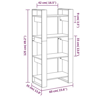vidaXL Βιβλιοθήκη/Διαχωριστικό Χώρου Γκρι 60x35x125cm Μασίφ Ξύλο 1 τεμ.
