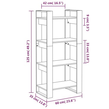 vidaXL Βιβλιοθήκη/Διαχωριστικό Χώρου Μελί 60x35x125cm Μασίφ Ξύλο 1 τεμ.
