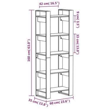 vidaXL Βιβλιοθήκη/Διαχωριστικό Χώρου Μελί 60x35x160cm Μασίφ Ξύλο 1 τεμ.