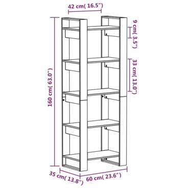 vidaXL Βιβλιοθήκη/Διαχωριστικό Χώρου Μαύρο 60x35x160cm Μασίφ Ξύλο 1 τεμ.