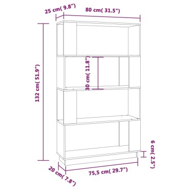 vidaXL Βιβλιοθήκη/Διαχωριστικό Χώρου Γκρι 80x25x132cm Μασίφ Πεύκο 1 τεμ.