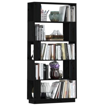 vidaXL Βιβλιοθήκη/Διαχωριστικό Χώρου Μαύρο 80x25x163,5cm Μασίφ Πεύκο 1 τεμ.