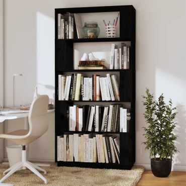 vidaXL Βιβλιοθήκη/Διαχωριστικό Χώρου Μαύρο 80x25x163,5cm Μασίφ Πεύκο 1 τεμ.