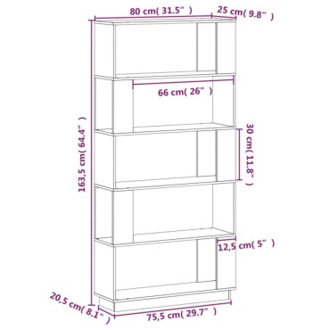vidaXL Βιβλιοθήκη/Διαχωριστικό Χώρου Μαύρο 80x25x163,5cm Μασίφ Πεύκο 1 τεμ.