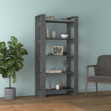 vidaXL Βιβλιοθήκη/Διαχωριστικό Χώρου Γκρι 80x35x160cm Μασίφ Ξύλο 1 τεμ.