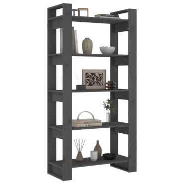 vidaXL Βιβλιοθήκη/Διαχωριστικό Χώρου Γκρι 80x35x160cm Μασίφ Ξύλο 1 τεμ.