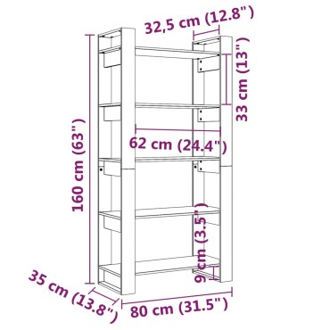 vidaXL Βιβλιοθήκη/Διαχωριστικό Χώρου Γκρι 80x35x160cm Μασίφ Ξύλο 1 τεμ.