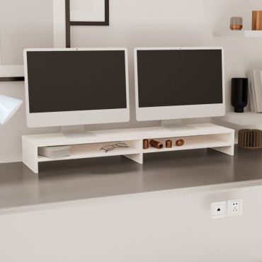 vidaXL Βάση Οθόνης Λευκή 100x24x13cm από Μασίφ Ξύλο Πεύκου